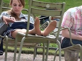 Sexy Candid Nylon Feet Outdoors