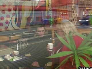 Young Stud Picks Up Huge Grandma In Cafe